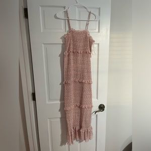 Pink Floral Smocked Fitted Maternity Midi Dress